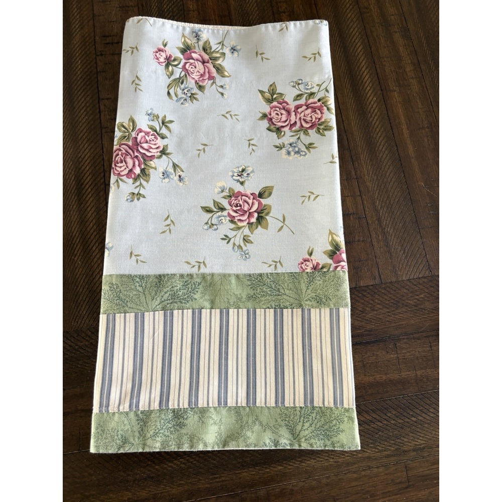 1 VTG JCPenney Blue Roses Spring  Valance Floral Ticking 82" X‎ 19" CottageCore